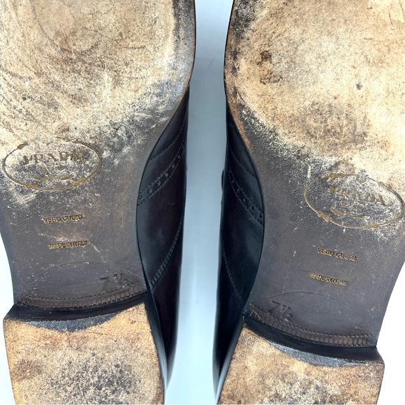 AUTHENTIC! Prada Brown Leather Cut Out Perforated Wingtip Loafers Size 7.5 - Picture 11 of 12